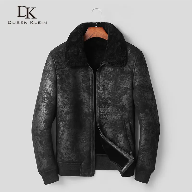 

Men's Genuine Leather Jacket Sheepskin Winter Warm Wool Coat Black Shearling Outerwear 2018 New Designer Brand Luxury Fur e8-19