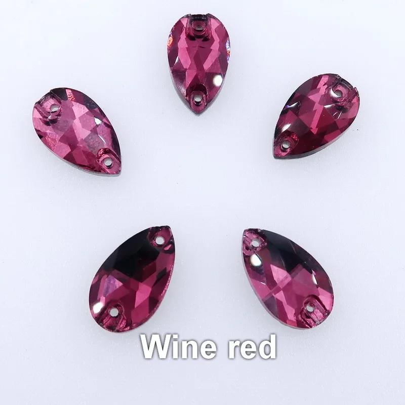 A20 Wine red Тонкие в форме капли плоские стеклянные кристаллы с двумя отверстиями 3 размера цвета микс Пришивные хрустальные бусины свадебное платье diy отделка - Цвет: A20 Wine red
