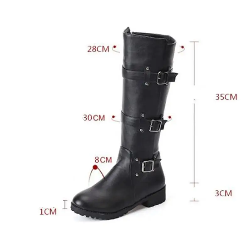 ASILETO Knee High boots women Motorcycle Boots flat Heels Buckle Shoes woman autumn Winter Riding botte booties bota D474|Сапоги до