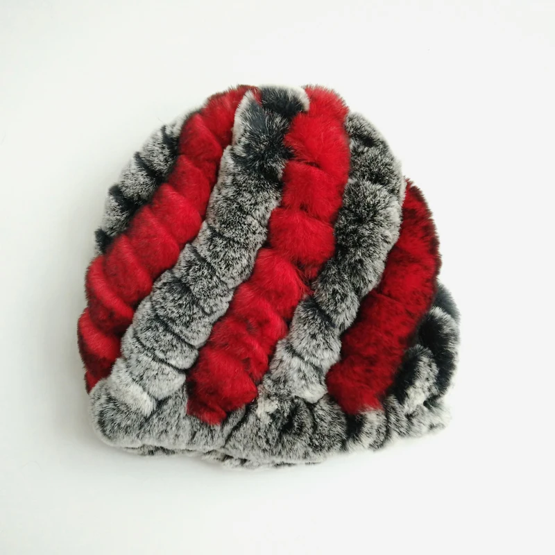 

rex rabbit fur hats Fur Striped Knitted cap for women Genuine Rabbit Fur Hat Cap