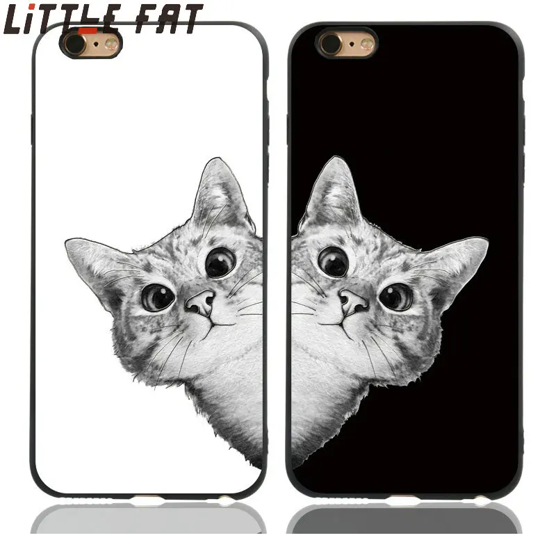 Little Fat Silicone Phone Case For iPhone7 6 6s 8 Plus XR XS X10 Max Back Cover Soft Matte Black White Cute Cat Fundas Capa |