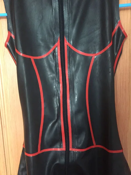 Сексуальное женское латексное боди с красной отделкой без рукавов на заказ|bodysuit