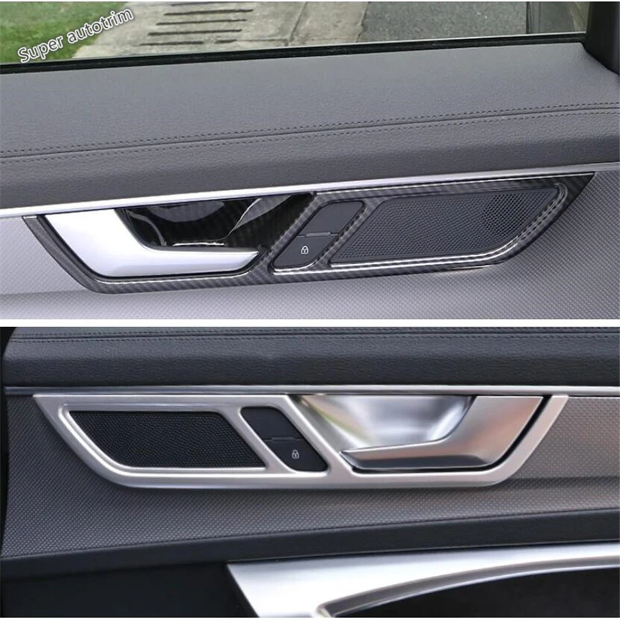 Inner Door Doorknob Handle Bowl Frame Cover Trim Accessories Interior ABS Fit For Audi A6 C8 2019 2020 2021 Carbon Fiber Look | Автомобили