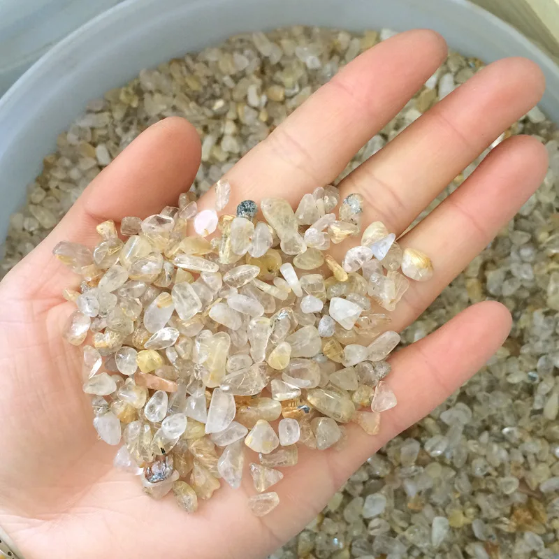 

500g Natural Yellow Hair Crystal Rutilated Quartz Gravel Rock Quartz Raw Gemstone Mineral Specimen Fish Tank Decoration Stone