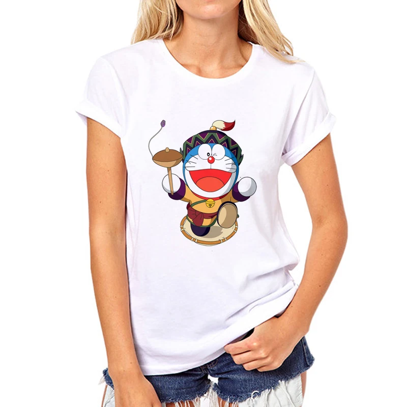 Новинка 2020 дешевые женские футболки милая одежда Doraemon для девушек топы с круглым