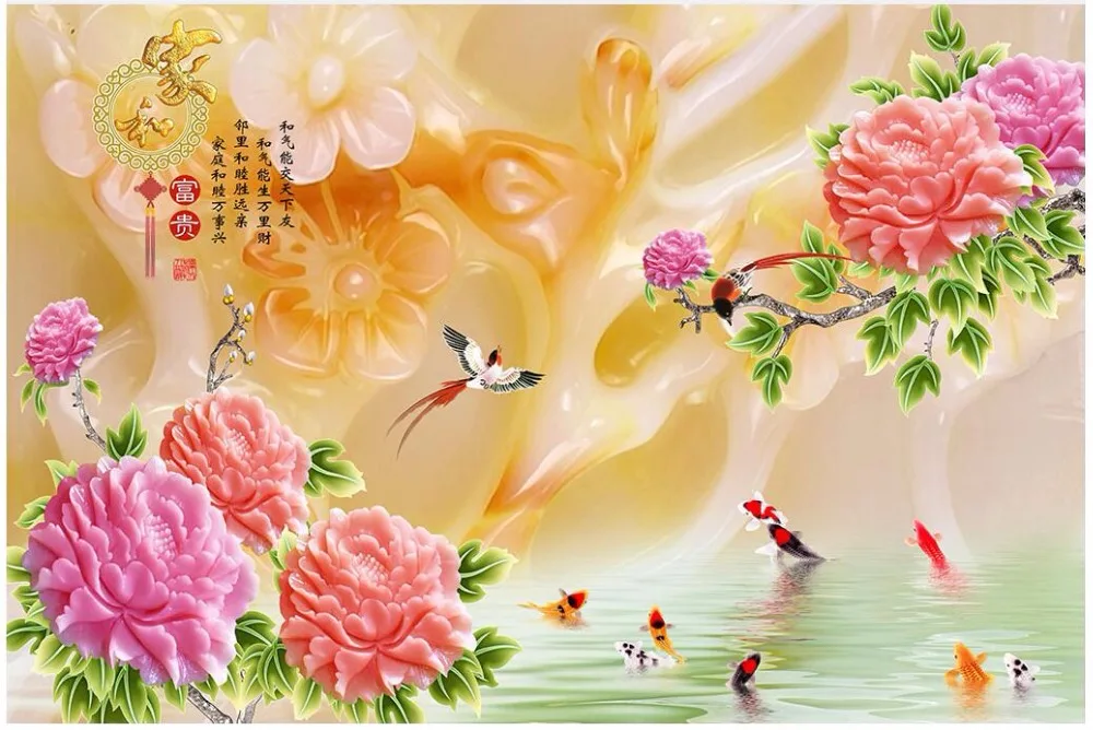 3d обои ткань под заказ фотообои пион карп с цветами фон для стен улучшение дома 3 d