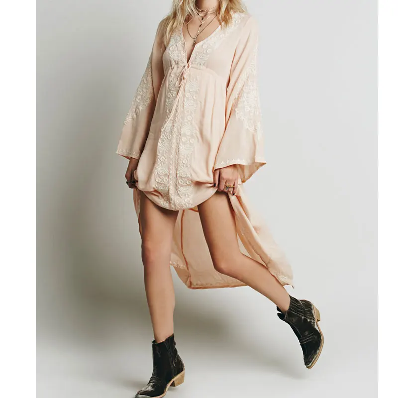 Женское длинное платье с вышивкой свободное богемное Пляжное Платье макси