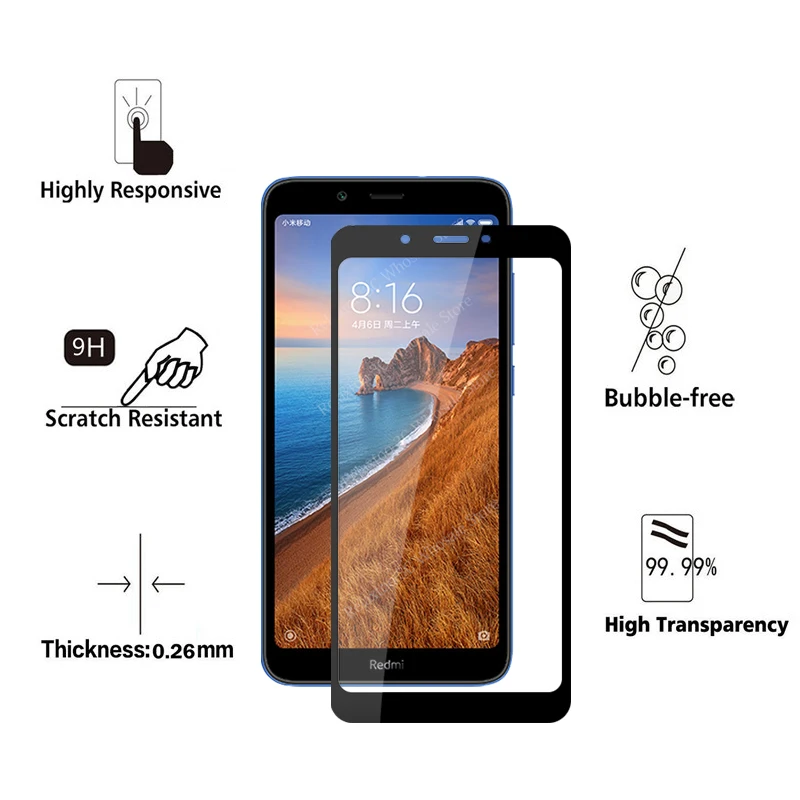 Полное покрытие закаленное стекло для xiaomi redmi 7a Защитное экрана 7 a защитное