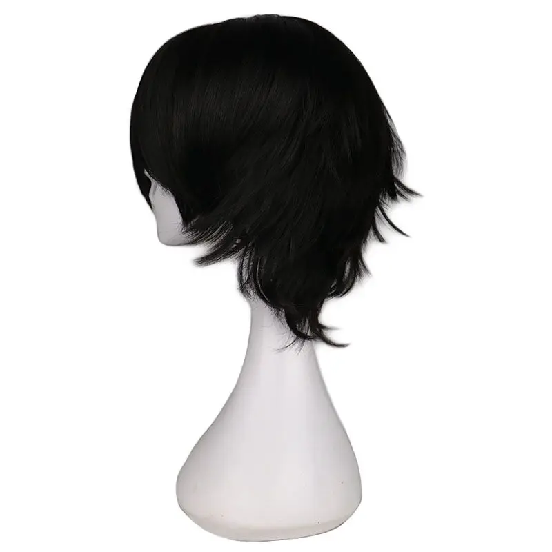 QQXCAIW Short Straight Cosplay Wig Men Male Black High 100% Temperature Fiber Synthetic Hair Wigs