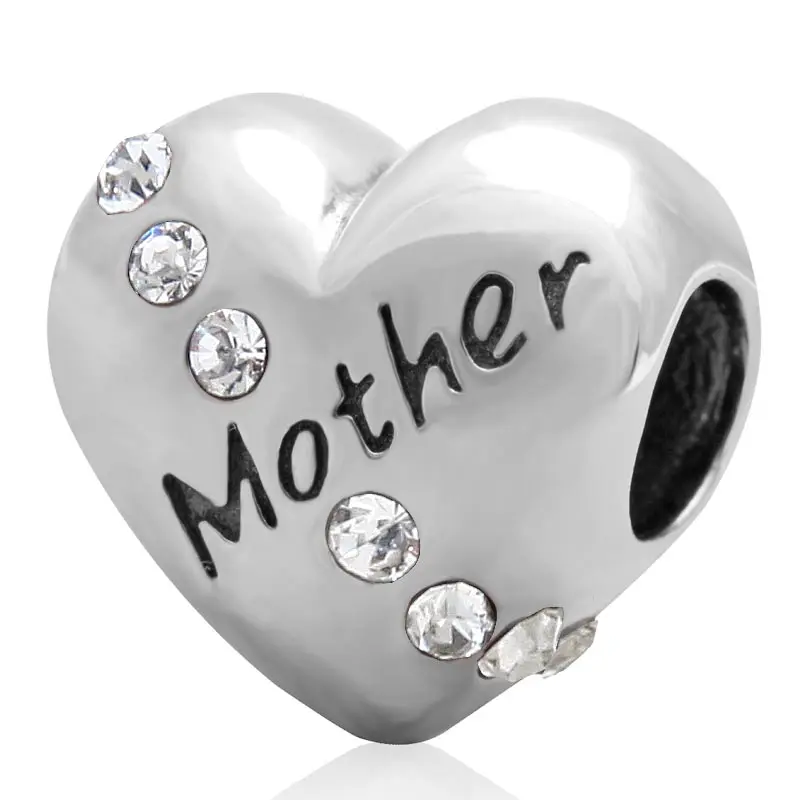 Браслет из стерлингового серебра 925 пробы с кубическим камнем Love MOM Charm Beads Fit Pandora