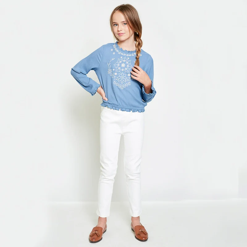 Девушки Джинсы Белый Нормальной Талией Осень 2017 Весна Чистый цвет Эластичный