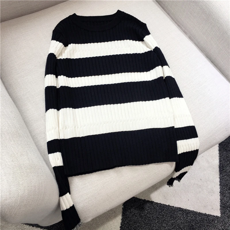 MYDC women winter long sleeve casual sweater o-neck knitted pullover regular striped 2017 new fashion |