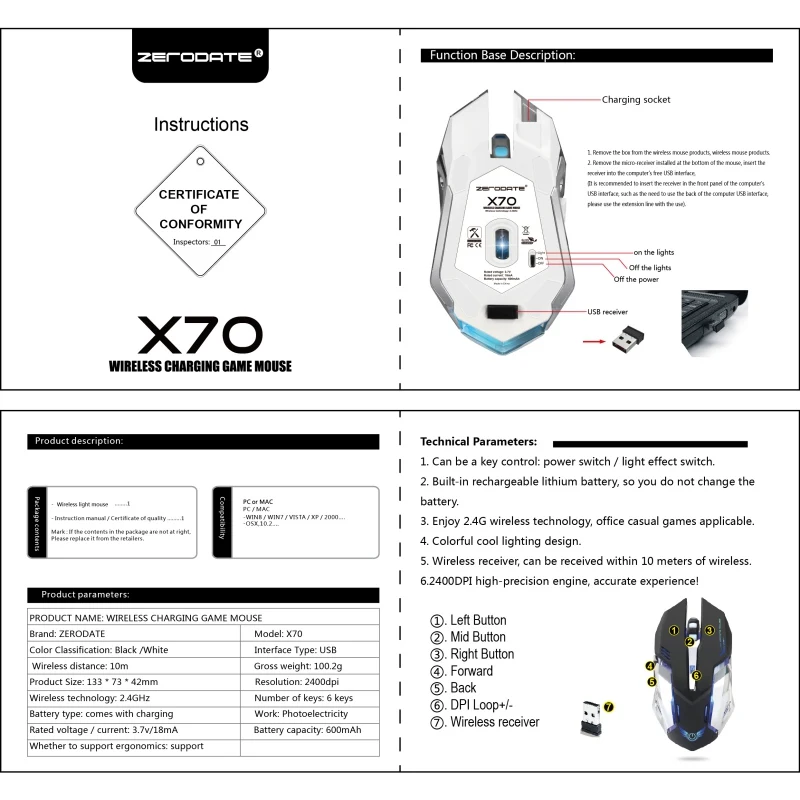Портативный беспроводной Bluetooth игровая мышь с подсветкой дышащая комфортная геймерская мышь для компьютера настольный ноутбук ПК для Pro Gamer