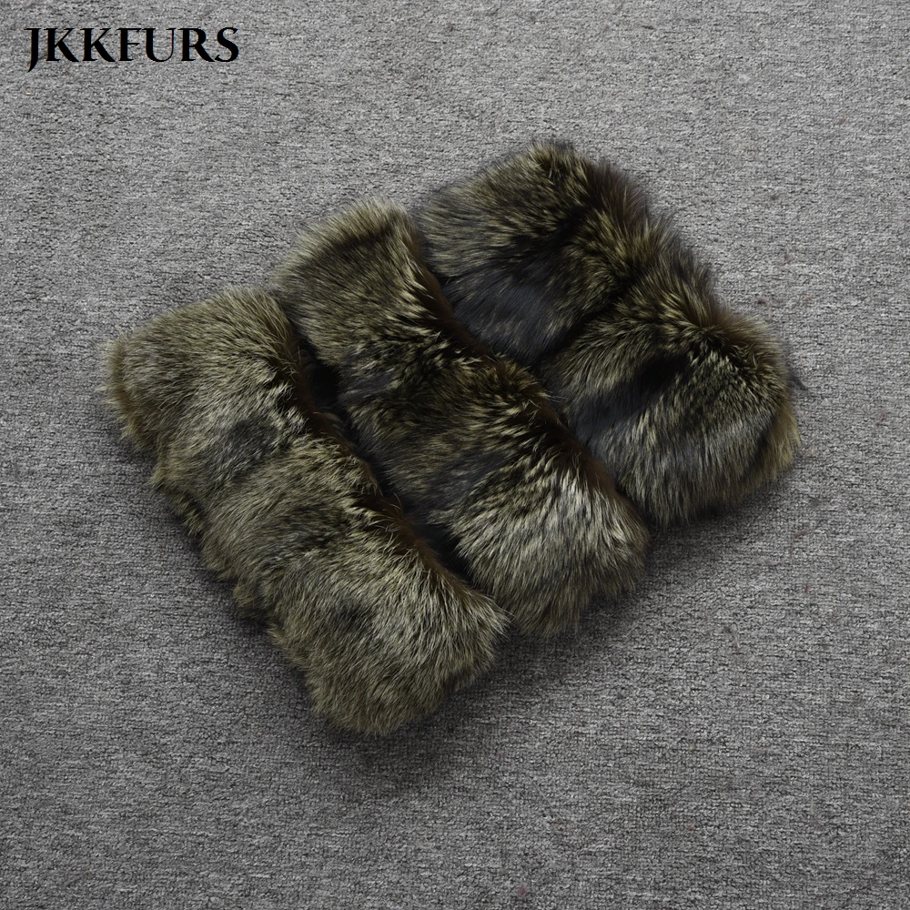 JKKFURS/Новое поступление, женский жилет на натуральном меху с серебряной лисой, Модный стильный женский зимний теплый меховой жилет наивысшего качества S7382