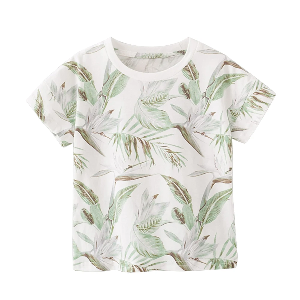 BINIDUCKLING Summer Child Outfits Leaf Printed Boys Kids Clothes Set Cotton Short Sleeve T-shirt+Short For Toddler Boy Clothing | Детская
