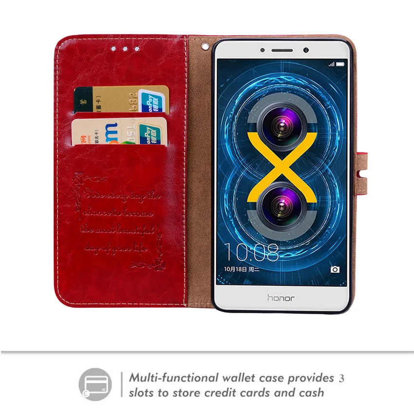 Деловой кожаный чехол кошелек с откидной крышкой для Huawei Honor 6X 6 X