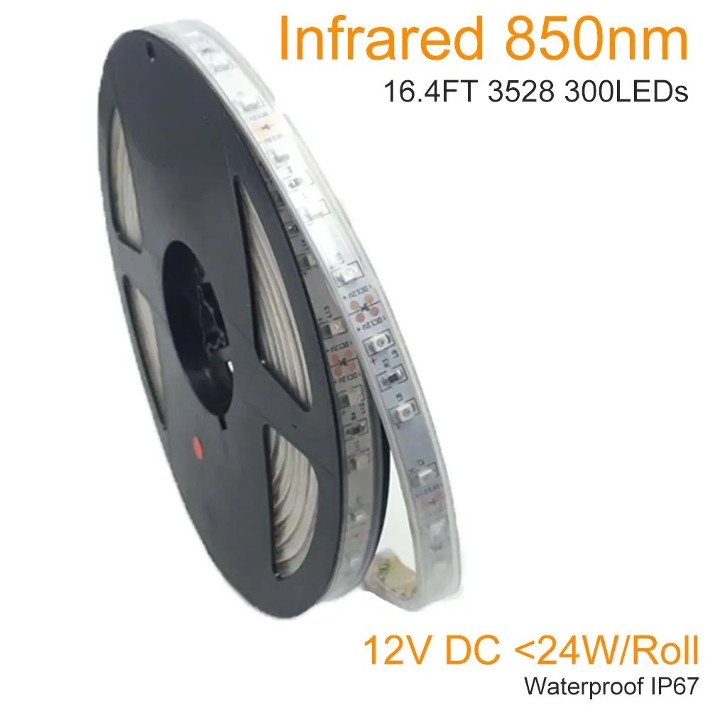DC12V 5 м/16.4ft 24 Вт SMD3528 300 светодиодов инфракрасный 850nm Чип 8 мм широкий гибкий IR