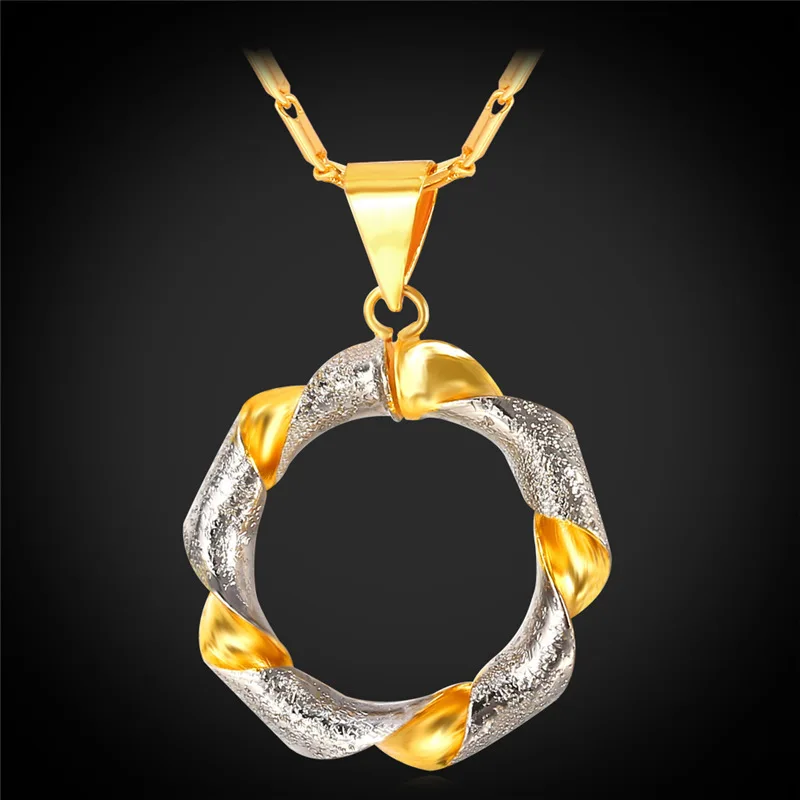 

Kpop 2 Tone Necklace Gold Color Fashion Jewelry Trendy New Round Necklaces & Pendants For Women P236
