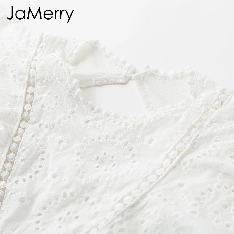 JaMerry элегантное кружевное с вышивкой белое мини платье женское повседневное