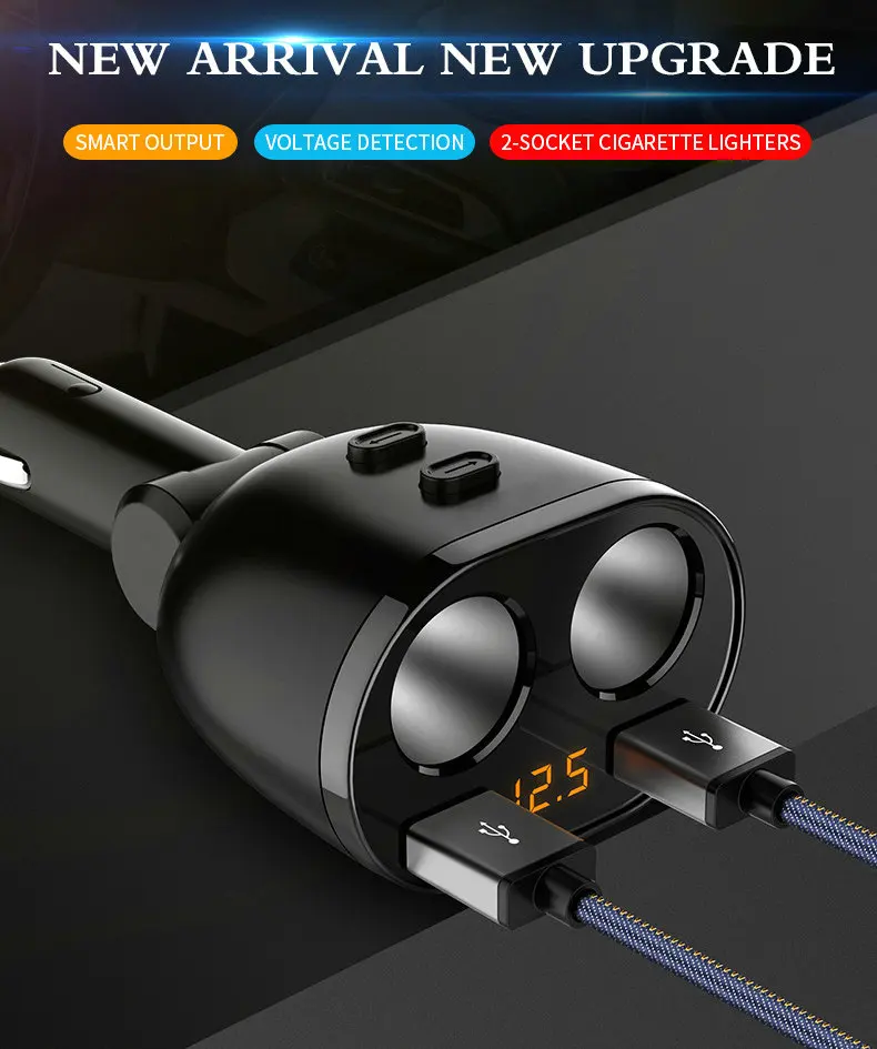 Tikigogo 5 В в 3.6A Dual USB Smart автомобильное зарядное устройство с дисплеем напряжения