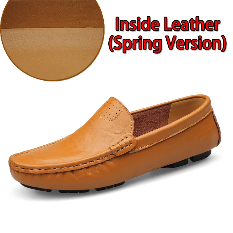 Yellow Brown Leather GLAZOV Мужская обувь из высококачественной натуральной кожи Мягкие Мокасины, лоферы, модная брендовая мужская обувь на плоской подошве, удобная обувь для вождения Большие размеры 36-50 - Цвет: Yellow Brown Leather