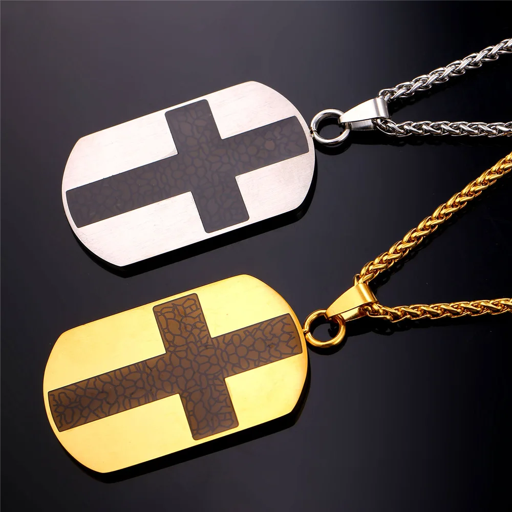 U7 Мужской Крест Подвеска Ожерелье Из Нержавеющей Стали Эмали Кулон С Цепочкой