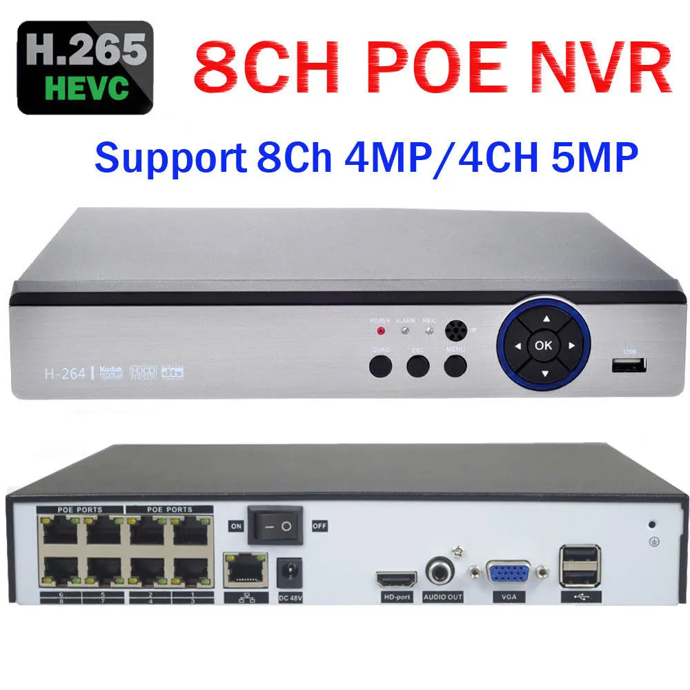 IP камера видеонаблюдения 8 каналов 48 В POE H.265/4 поддержка ONVIF 4*5 Мп/8*4 Мп NVR XMEYE