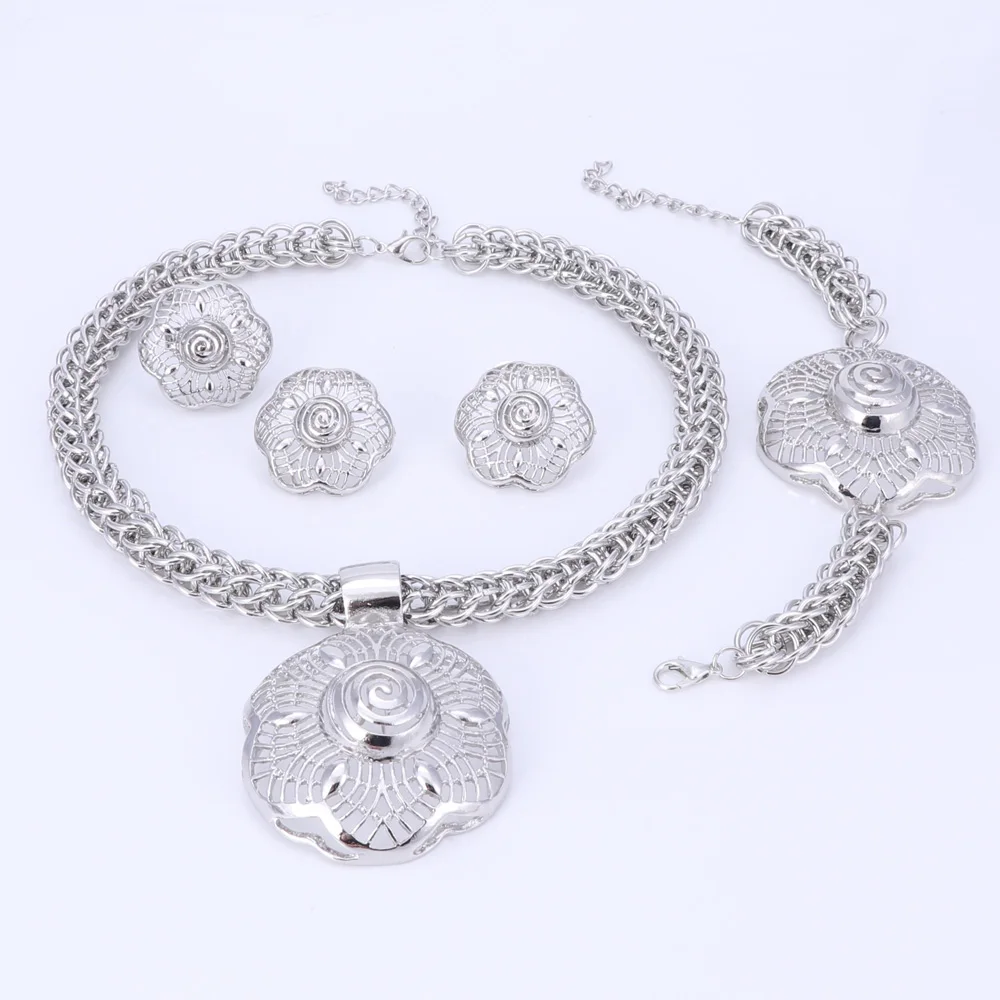 2020 топ изысканный Дубай комплект ювелирных изделий роскошный серебряный цвет