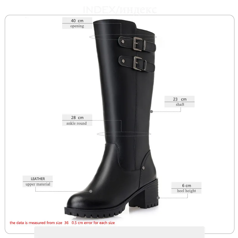 WETKISS Knee High Cow Leather Woman Boots Zip Round Toe Footwear Warm Heels Female Snow Boot Platform Shoes 2018 New | Обувь