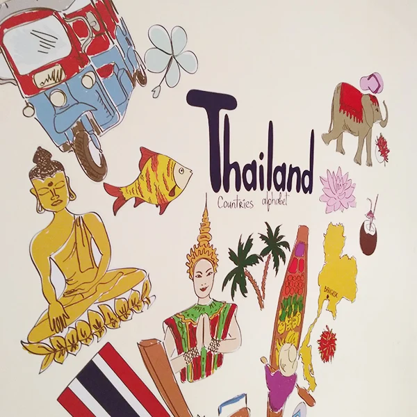 Thailand Colorful Illustration Travel The Word Landmark Wall Sticker Wedding Decor Vinyl Waterproof Wallpaper Decal | Дом и сад
