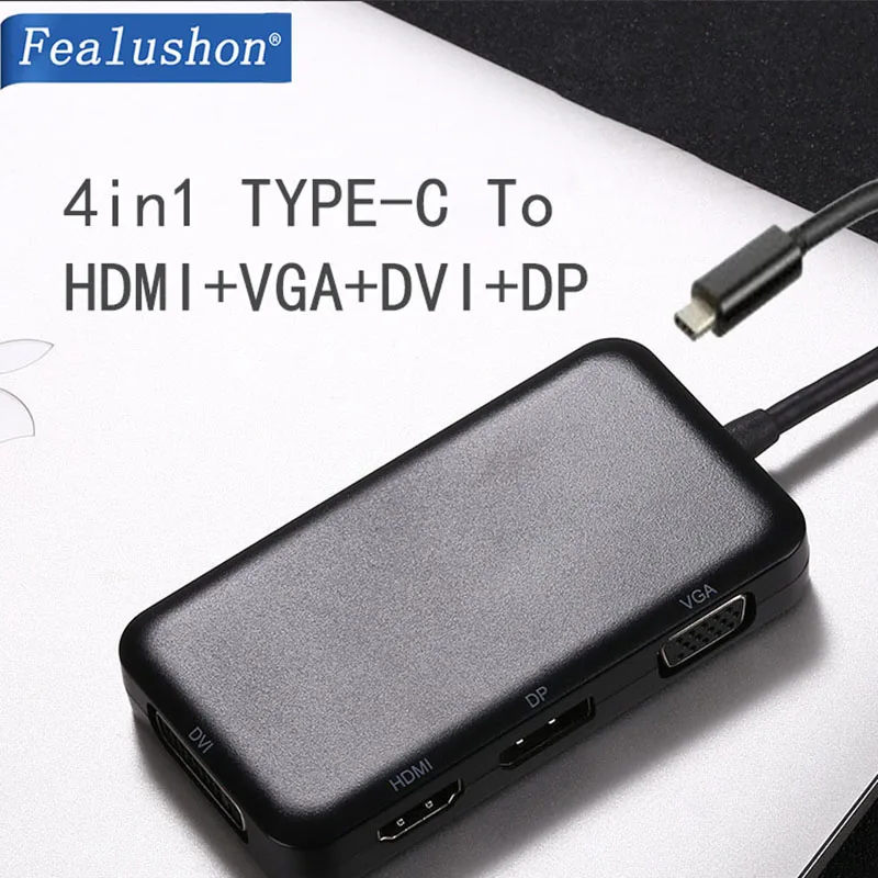 Док станция Fealushon с разъемом типа C HDMI DVI VGA DP хаб для ноутбука Macbook Pro HP DELL Surface Lenovo