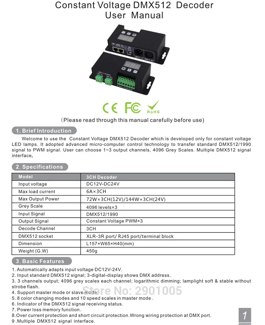 Новый декодер постоянного напряжения DMX512 3CH входной сигнал DMX512/1990 светодиодный