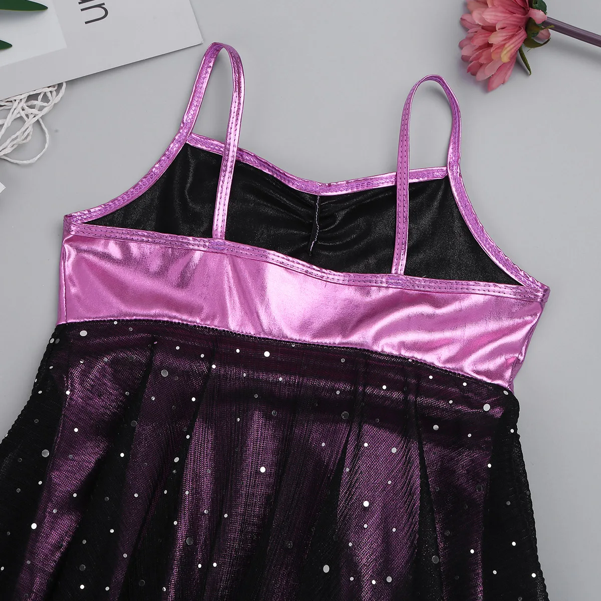 TiaoBug Girls Ballet Tutu Dress Glossy Spaghetti Straps Shiny Sequins Mesh Ballerina Stage Leotard Kids Lyrical Dance Costumes
