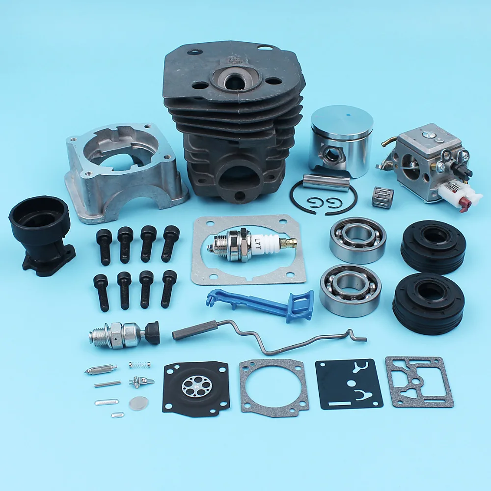 

Cylinder Piston Engine Pan Crank Bearing Oil Seal Carburetor Kit For Husqvarna 350 346 345 351 353 340 (44mm) Intake Boot Lever