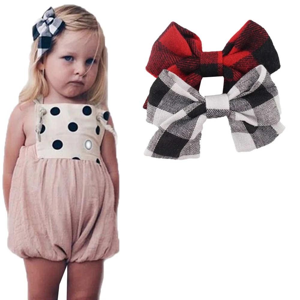 2 шт./компл. 4,5 ''для девочек льняные клетчатые заколки для волос Hairbow аксессуары для волос с защищенный зажим «крокодил» ручной работы для детский бант для волос