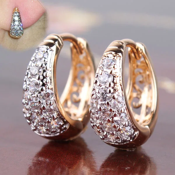 Серьги кольца с цирконом E112b золотого цвета белого 2017|zircon hoop earrings|hoop earringscrystal zircon |