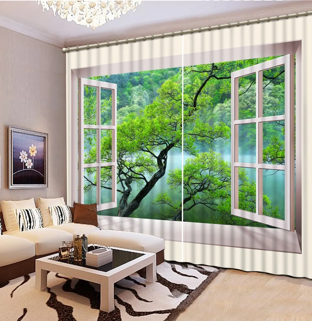 

Customized Modern 3D Curtain For Bedroom Window tree Curtains Cotton/polyester 3D Printing Curtains