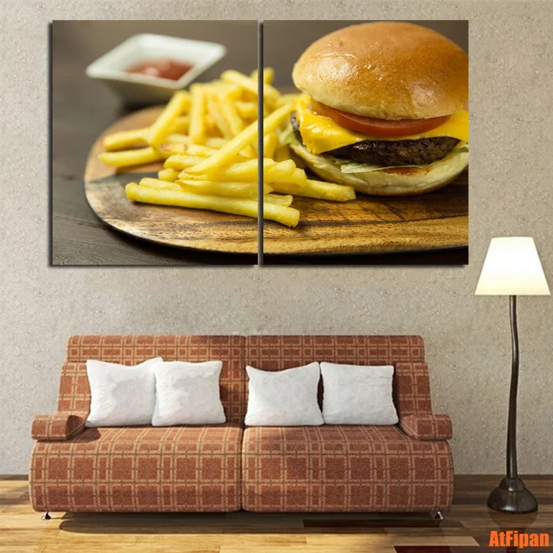 Картофель фри говядины burger быстрого Еда некадрированным роспись стены Книги по искусству принты современный дом стены Книги по искусству украшения печатных Плакаты