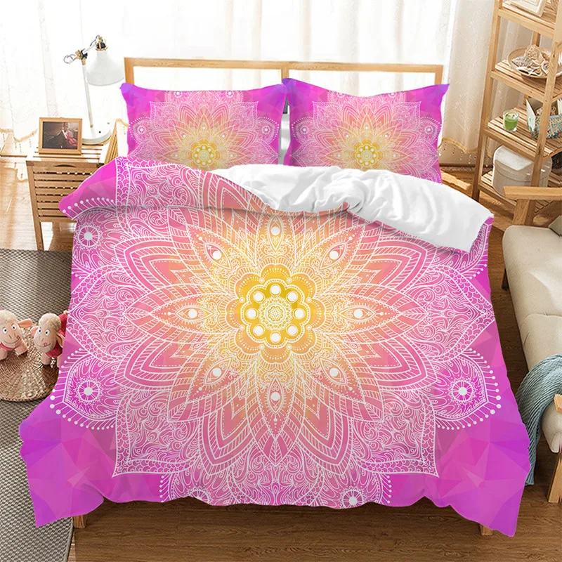 

Комплекты постельного белья Fanaijia с розовой мандалой, Королевский размер, богемный дизайн, комплект пододеяльника с наволочкой, комплект дл...