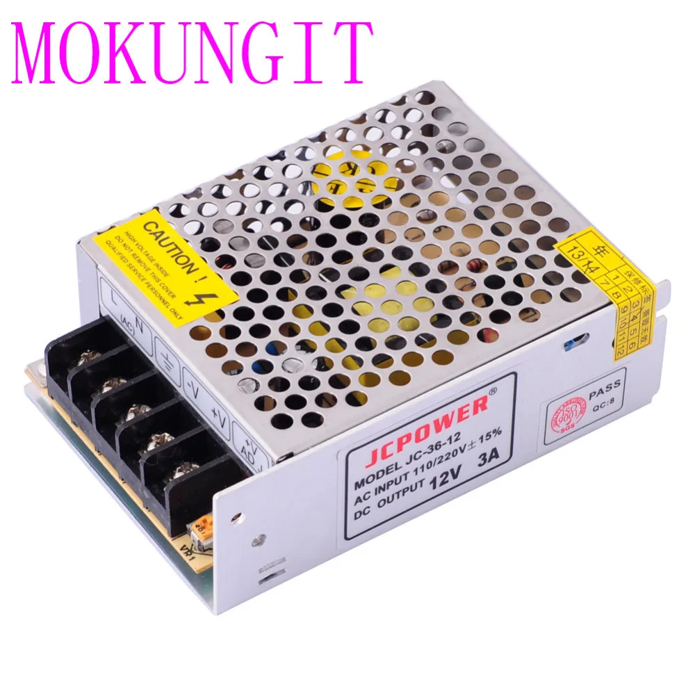 10 шт. Быстрая доставка адаптер ac110/220 V к LED DC12V 3A 36W железная крышка блок питания