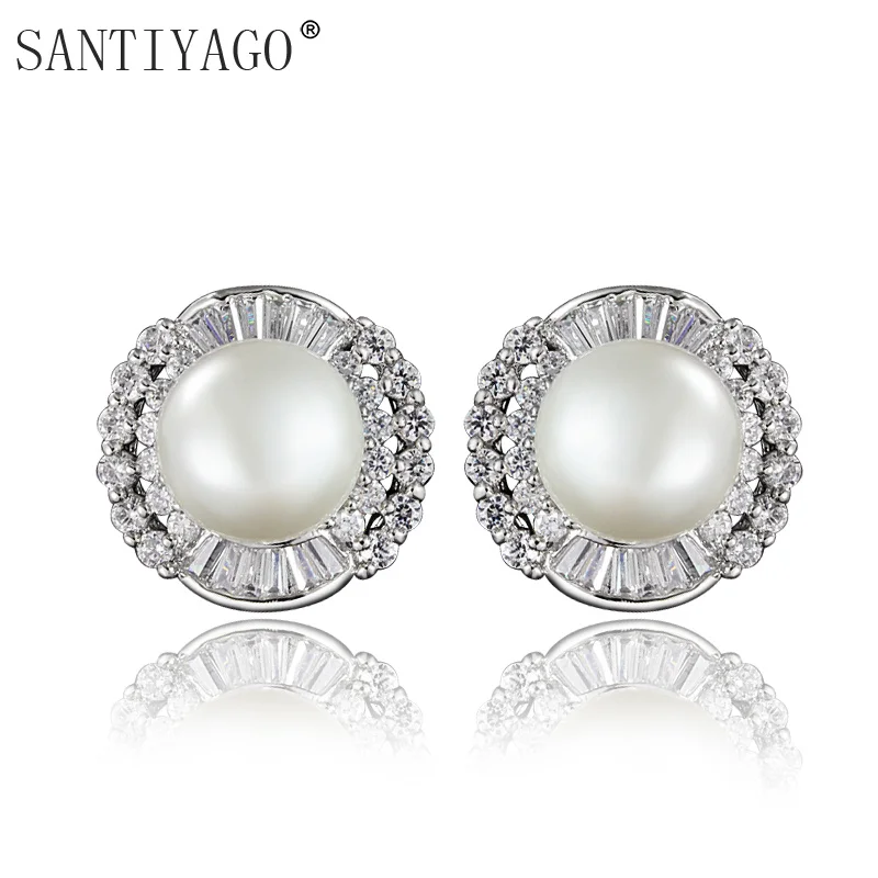 Wedding Earring Gold color Zircon Stud Brincos Simulated Pearl For Women Earrings | Украшения и аксессуары
