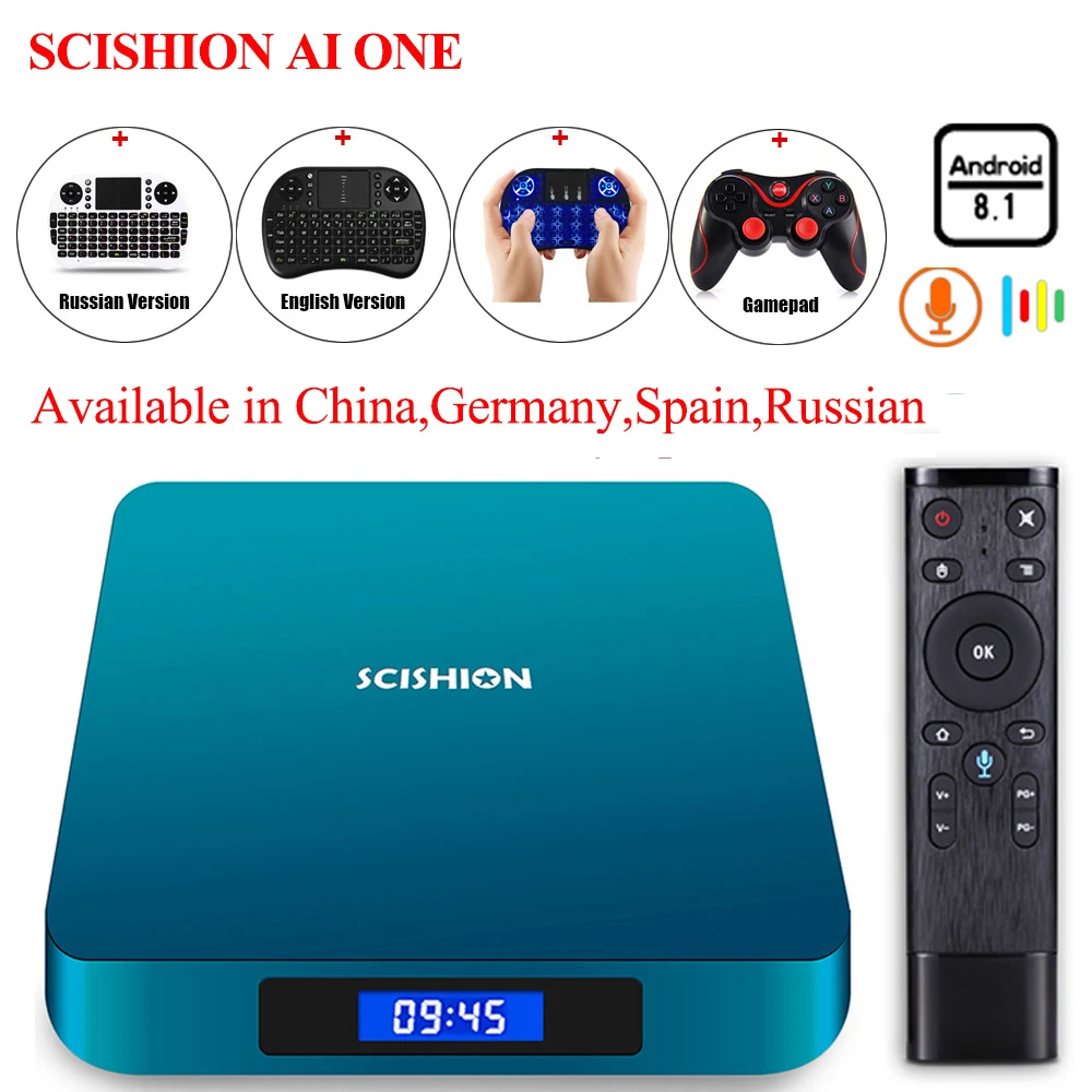 SCISHION AI One Android 8 1 Смарт ТВ бокс с голосовым управлением Rockchip 3328 2G 16G 4GB 32GB WiFi