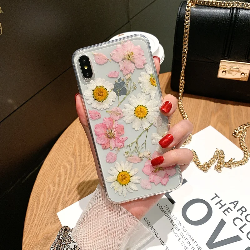 Модный чехол для iPhone 11 X XR XS Pro Max SE 2020 чехлы телефонов с настоящим цветком