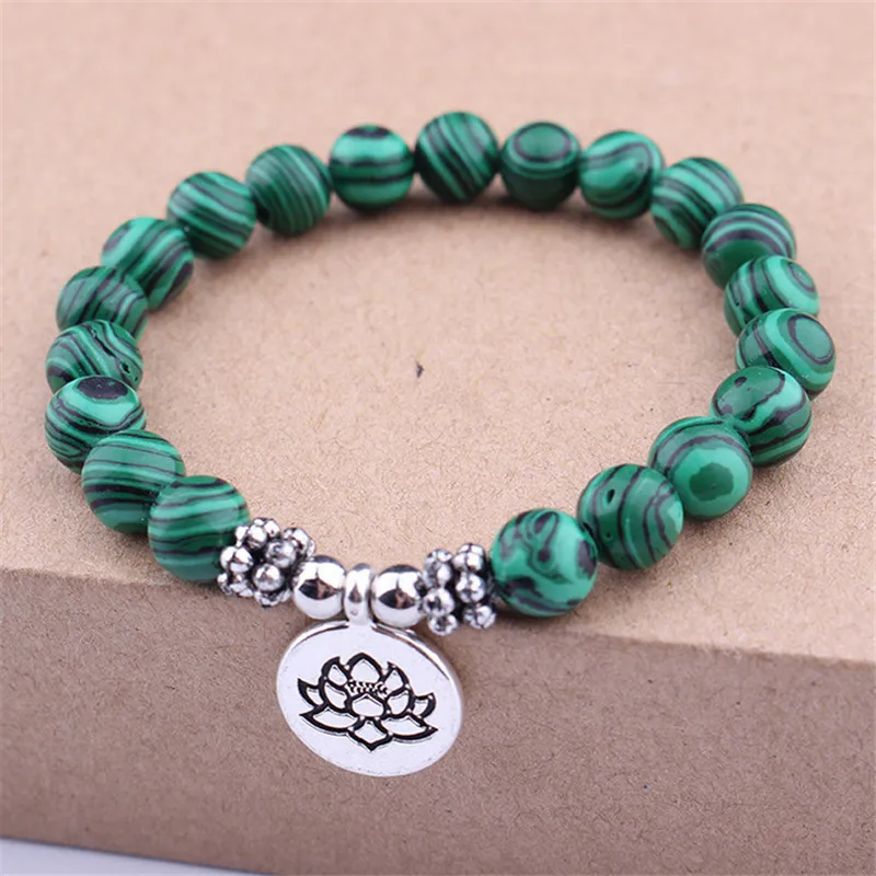 

Charm Matte Amazonite Stone Strand Bracelets For Women Yoga Chakra Mala Bracelet OM Lotus Beaded Bracelet Men Handmade Jewelry