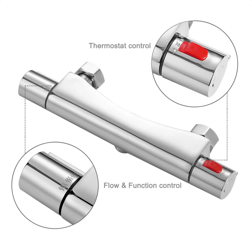 Thermostatic Shower System Chrome Surface Slide Bar Adjustable Rail Thermostat Mixer Hose And Hand Head | Обустройство дома