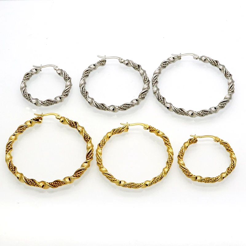 Женские серьги кольца с двойным кабелем золотистые 3 размера|fashion hoop earrings|hoop