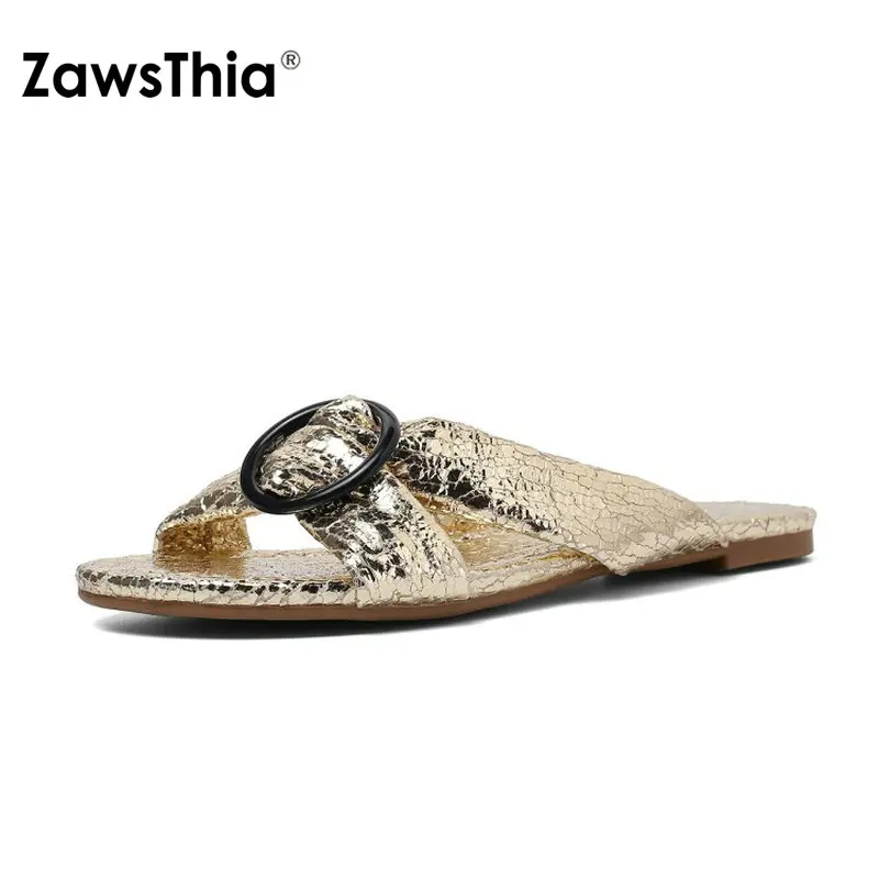 ZawsThia/Летние повседневные сандалии на плоской подошве золотистого и черного