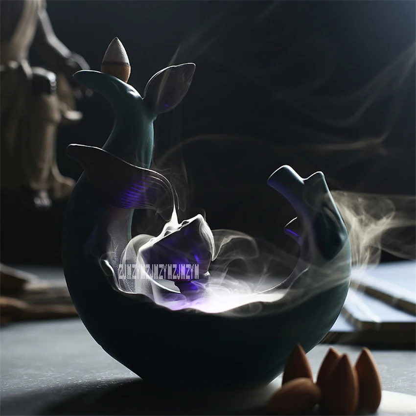 Creative Ceramic Incense Burner With LED Light Backflow Aromatherapy Furnace Home Crafts Ornaments Holder | Дом и сад