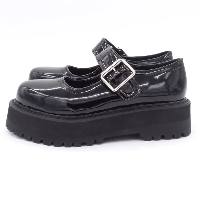 Женская обувь; сезон весна-осень; коллекция года; Осенняя женская обувь из лакированной кожи в стиле Лолиты; обувь для студентов; женская обувь черного цвета в стиле панк; обувь на платформе