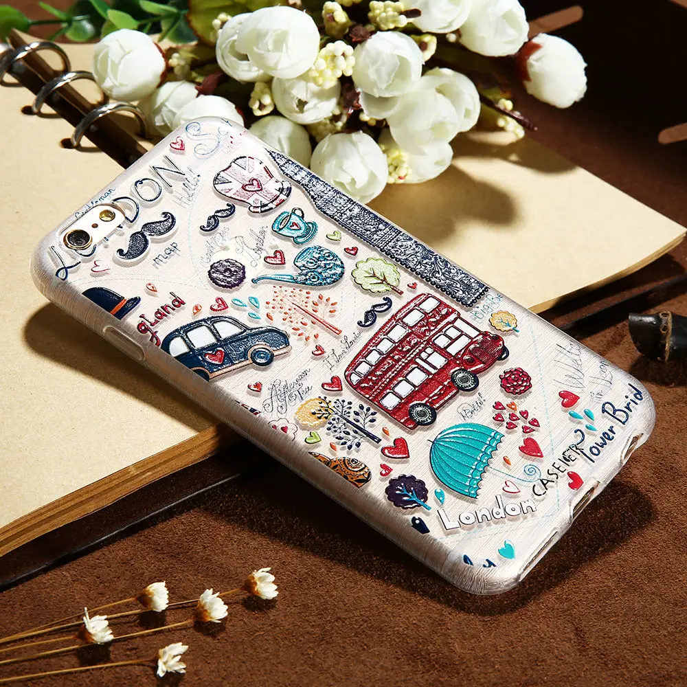 CASEIER 3D Relief London Bus Case For iPhone 5 5s SE X 10 Ultra Thin Patterned Phone Cases 8 7 6 6s Plus Accessories |